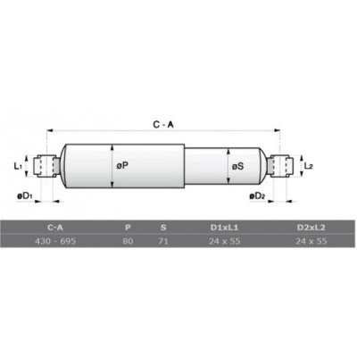 Амортизатор подвески SABO SAF/BPW 430/694 (24*55) 0/0