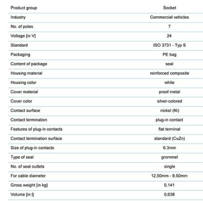 Розетка с алюмин. крышкой 7PIN/24V, S-TYPE (клемма) (ISO 3731)