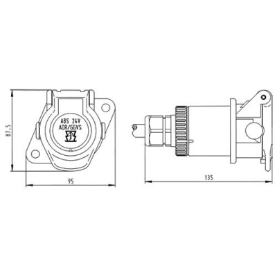 Розетка ABS, EBS, ADR 7PIN/24V (обжимные контактные разъемы) (ISO 7638-1)